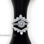 Uloveido 925 Sterling Silver Round CZ Crown Wedding Engagement Ring Guard Enhancer 2pcs V-Shape Stack Rings Set Y1027