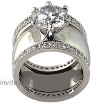 Wide Solitaire Round-Shape 4.28 Ct. Cubic Zirconia Cz Bridal Wedding 3 Pc. Ring Set with Eternity Bands Center Stone is 2.75 Cts.
