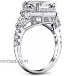 YUNKAI Rhodium Plated Sterling Silver 3 Stone Ring 6 Carat Asscher Cut Cubic Zirconia Wedding Ring for Women For Wedding Engagement Anniversary Promise Gift Marriage.