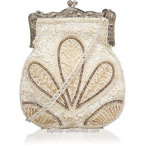 Dollie Vintage Inspired Hand Beaded Flapper Purse in Cream