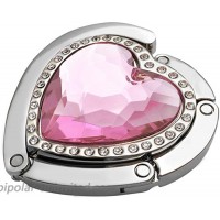 Heart Shape Folding Hanging Hook Crystal Rhinestone Handbag Hanger for Table Pink