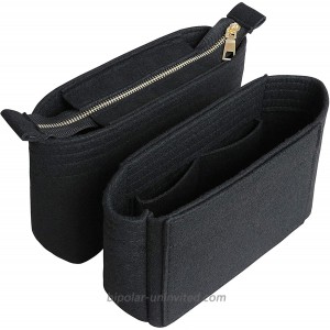 HyFanStr Felt Insert Bag Organizer with Zipper Small Handbag Purse Organizer Tote Liner Pouch for Women 2 Pcs Set Black