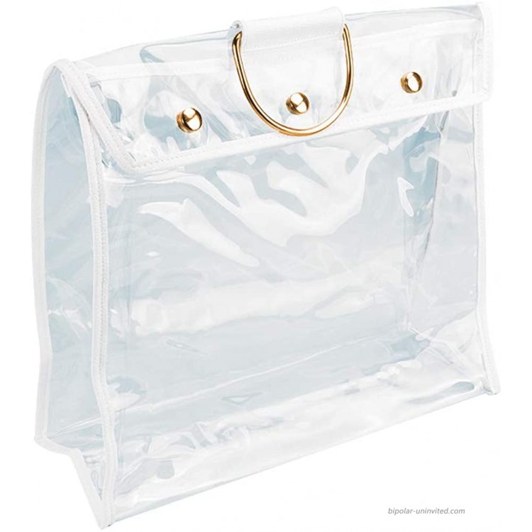 JURONG Clear Bags for Work Handbag Dust Storage Bag Transparent Dust-Proof Bag Clear Purse Organizer Handbag Holder with 3 Magnetic Snap and Metal Hanging Ring-16.5X5.9X14.9inches