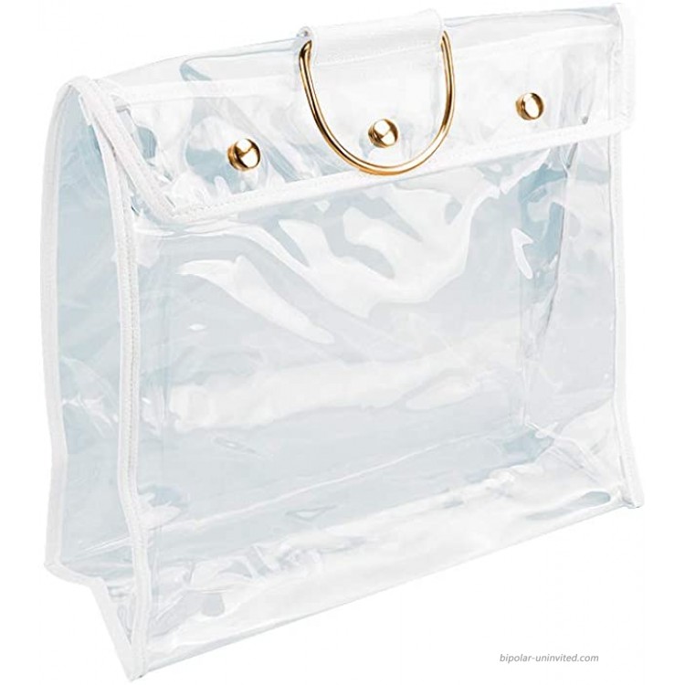 JURONG Clear Bags for Work Handbag Dust Storage Bag Transparent Dust-Proof Bag Clear Purse Organizer Handbag Holder with 3 Magnetic Snap and Metal Hanging Ring-14.9X5.9X11.8inches