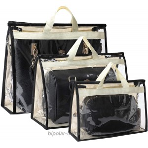 Outgeek Handbag Storage Handbag Organizer 3 Pack Dust Cover Bag Transparent Anti-dust Purse Storage Bag for Hanging Closet with Zipper and Handle Beige