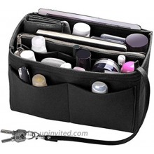 Purse Insert Bag Felt Organizer Bag in Bag Insert Storage Bag with Keychain for Handbag & Tote Bag for Women Black