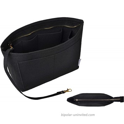 Vercord Felt Insert Organizer in Purse for Handbag Tote Liner Organization Zippered Black