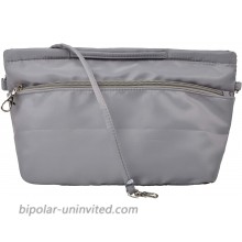 Vercord Soft Nylon Purse Organizer Handbag Tote Insert Organizers Zipper Closure with Keychain and Handle 10 Pockets Grey