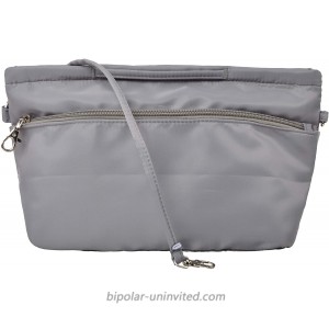 Vercord Soft Nylon Purse Organizer Handbag Tote Insert Organizers Zipper Closure with Keychain and Handle 10 Pockets Grey