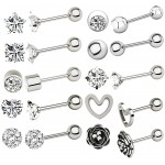 10 Pairs 16g Ear Cartilage Helix Surgical Stainless Steel Cubic Zirconia Stud Cartilage Earrings Huggie Screw Backs Ear Tragus Auricle Cute Love Heart Flower Barbell Piercing Jewelry Set 4mm Gifts