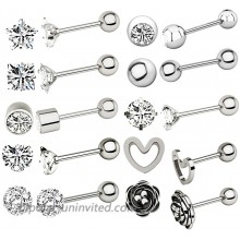 10 Pairs 16g Ear Cartilage Helix Surgical Stainless Steel Cubic Zirconia Stud Cartilage Earrings Huggie Screw Backs Ear Tragus Auricle Cute Love Heart Flower Barbell Piercing Jewelry Set 4mm Gifts