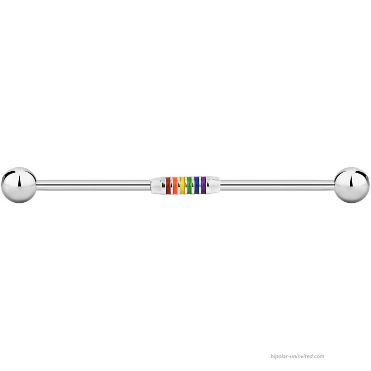 14G 1 1 2 Inch 38mm Surgical Steel & Gold Plated Rainbow Stripe Industrial Piercing Barbell