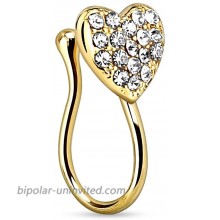 17GA Heart with Gems Clip On Fake Non No Piercing Nose Ring Gold Tone