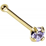 20G Solid 14Kt Gold Nose Bone Stud with Prong Set real Tanzanite Gemstone 14kt Yellow Gold or 14kt White Gold - December Birthstone Nose Ring-YG TZN-2MM