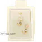 22 Gauge 14K Yellow Gold Curved Screw White Butterfly Pink Flower Nose Ring Set