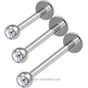 3Pcs Surgical Steel 16 Gauge 8mm 10mm 12mm labret Studs Piercing Jewelry Monroe Tragus Cartilage 3mm Clear Crystal Ball M0939