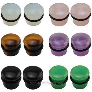 6 Pairs Mixed Stone Single Flare Ear Plugs Gauges Tunnels Expander with Silicone O-Ring Gauge=4g5mm
