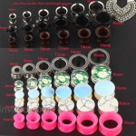 8 Pairs Stainless Steel Dangle Plugs Woman Ear Gauges Tunnels Earrings Silicone Opal Stone Turquoise Wood Gauges Screw Stretcher Black Cat 8mm=0g