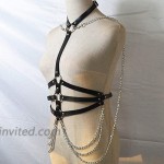 Asooll Punk Leather Body Chains Tassel Black Waist Belt Chain Beach Body Chain Bra Fashion Harness Charm Body Accessories Jewelry for Women and Girls
