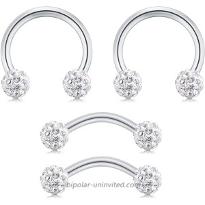 AVYRING 16G 8mm Daith Rook Earrings Stainless Steel with Crystal Ball Cartilage Helix Piercing Rings Silver Jewelry