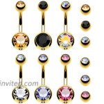 BodyJ4You 18PC Belly Button Rings 14G Goldtone Steel CZ Girl Women Navel 18 Replacement Balls Pack