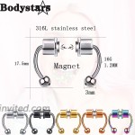 Bodystars Magnetic Septum Nose Rings - 5Pcs Stainless Steel Magnetic Fake Horseshoe Septum Nose Rings Hoop with Replace Spikes - Faux Piercing Magnet Nose Septum Jewelry