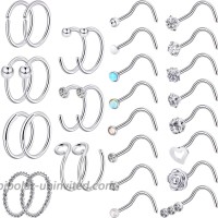Chinco 32 Pieces C-shaped Nose Ring L-shaped Hoop Tragus Nose Studs Bone Curved Hoop Tragus Cartilage Hoop Piercing Style Set 3 Steel Color