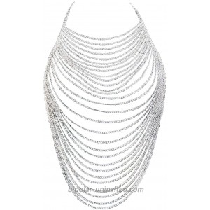 CHRAN Full Body Chain Jewelry for Women Sexy Costume Multilay Silver Metal Chain Harness