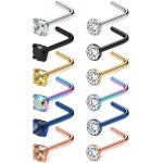 Cisyozi 12PCS 18G Stainless Steel Nose Rings Stud Set 3mm Diamond CZ L Shaped Nostril Piercing Jewelry for Women Men