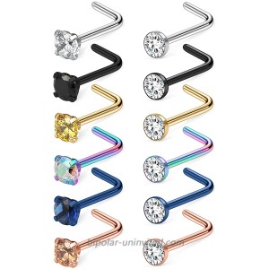 Cisyozi 12PCS 18G Stainless Steel Nose Rings Stud Set 3mm Diamond CZ L Shaped Nostril Piercing Jewelry for Women Men