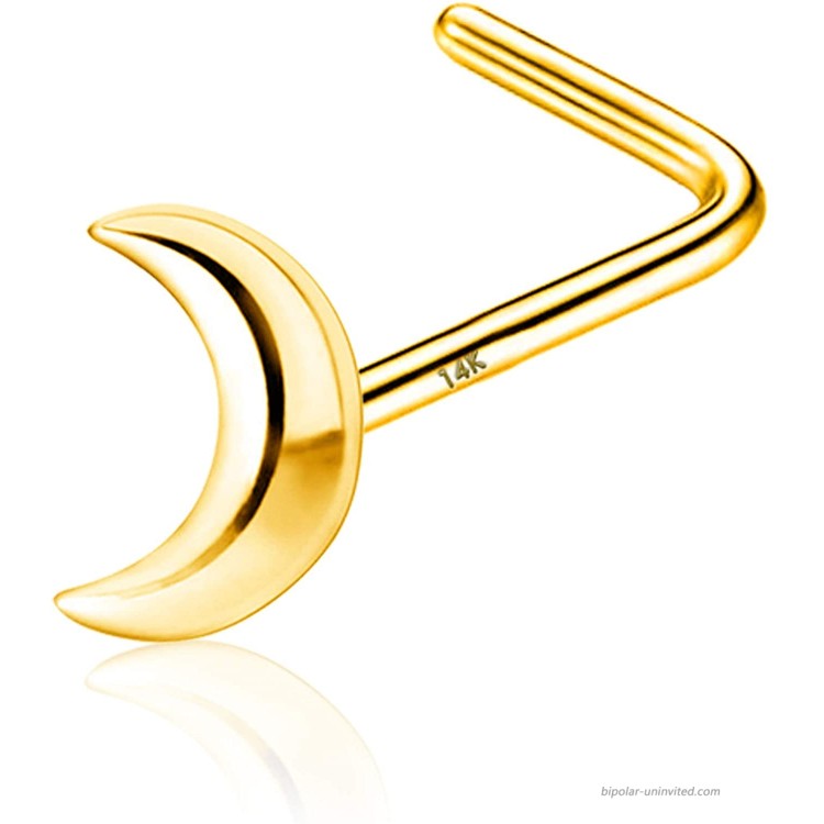 COCHARM 14k Gold Nose Ring Stud 20 Gauge L Shaped Moon Nose Piercing Jewelry For Women Men 1Pcs