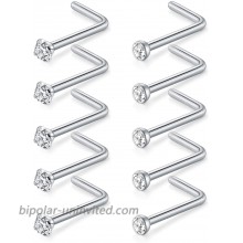 D.Bella Nose Rings Studs-10pcs 18G 2mm Clear Round Diamond CZ Surgical Steel Nose Stud Rings L Shaped Piercing Jewelry