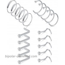 D.Bella Silver Nose Ring 20G 316L Stainless Steel Nose Ring Studs for Body Piercing Jewelry 8mm