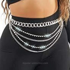 Dresbe Boho Layered Body Chain Silver Rhinestones Belly Waist Chain Party Body Jewelry Accessories for Women and Girls Chunky