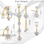 Drperfect 14g Belly Button Rings Cute Cubic Zirconia Navel Ring Piercing Surgical Steel Long Dangle Short Reverse Belly Button Jewelry for Women
