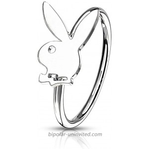 Dynamique Playboy Bunny Top All 316L Surgical Steel 20 Gauge Bendable Hoop Nose Rings Sold Per Piece SteelSilver