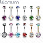 FIFTH CUE 14G Grade 23 Solid Titanium Double Gem Ball Naval Belly Button Ring 1 2 12mm 5 & 8mm Aqua