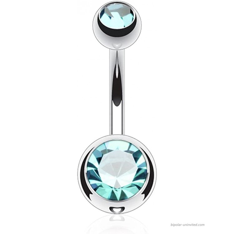 FIFTH CUE 14G Grade 23 Solid Titanium Double Gem Ball Naval Belly Button Ring 1 2 12mm 5 & 8mm Aqua