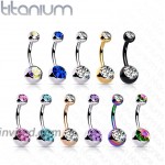 FIFTH CUE 14G Solid G23 Implant Grade Titanium Internally Threaded Double Jeweled Belly Ring 1 2 12mm | 5 & 8mm Balls