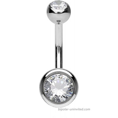 FIFTH CUE 14G Solid G23 Implant Grade Titanium Internally Threaded Double Jeweled Belly Ring 1 2 12mm | 5 & 8mm Balls