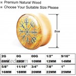 FLYUN 2Pcs Natural Wood Viking Compass Vegvisir Aegishjalmur Ear Plugs Tunnels 6-25mm Gauges Double Flared Saddle Plugs Stretcher Expander Piercings Norse Amulet Jewelry 00G 10mm