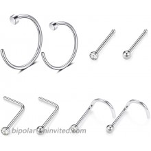 G23 Titanium 20G Nose Ring Hoop 2 mm Press Fit Crystal Gem Nose Screw Nose Studs Ring L-Shaped Bone Piercing Jewelry