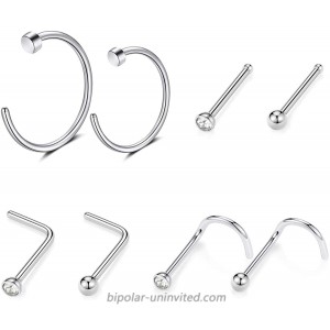 G23 Titanium 20G Nose Ring Hoop 2 mm Press Fit Crystal Gem Nose Screw Nose Studs Ring L-Shaped Bone Piercing Jewelry