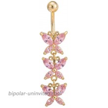 JAJAFOOK Fancy CZ Gemstone Triple Butterfly Surgical Steel with Solid Titanium Belly Button Ring