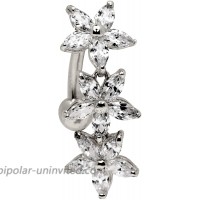 JewelryWeb Solid 14k Yellow or White Gold Marquise Flower Cubic Zirconia Top Mount Belly Button Ring Dangle 7mm x 24mm white-gold