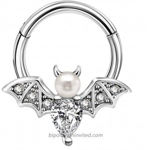 Jewseen Clear Gem Vampire Bat Halloween Hinged Segment Ring Tear CZ Daith Earring Helix Tragus Cartilage Piercing Jewelry