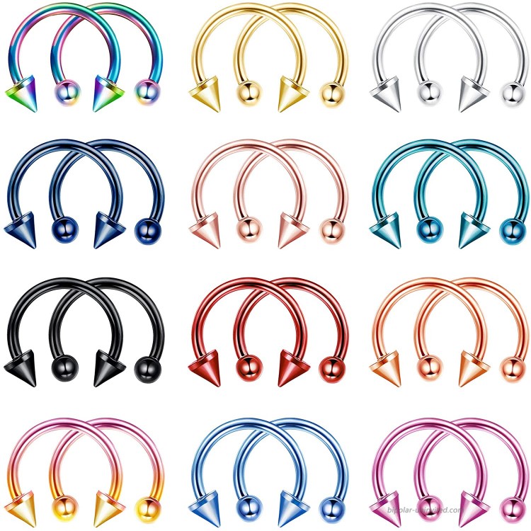 JOERICA 24PCS 16G Horseshoe Septum Rings Stainless Steel Nose Circular Barbells Rings Cartilage Tragus Helix Eyebrow Daith Earring Piercings Body Jewelry Ball and Arrow 8mm 10mm