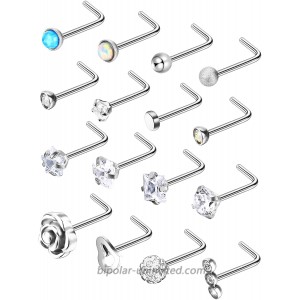 Jovitec Stainless Steel Nose Stud Set Steel Nose Ring Rose Ball Labret Body Piercing Jewelry for Party Wear or Clothes Matching 20 G 16 Pieces L Shape
