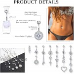 Jstyle 10Pcs 14G Belly Button Rings for Women Stainless Steel Silver Rose Gold Curved Navel Barbell CZ Inlaid Dangle Body Piercing Jewelry