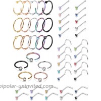 Jstyle 50Pcs 20G Nose Studs Nose Ring Hoop Stainless Steel Nose Piercings for Men Women CZ Clear Nose Stud Set Rings